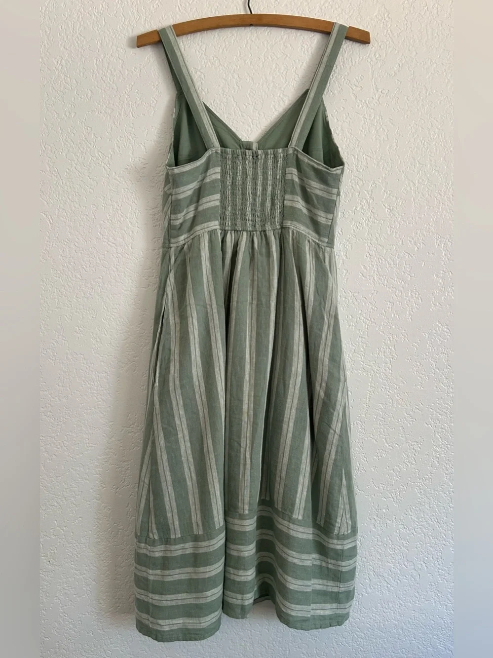 Striped Sage Green Button-Front Dress